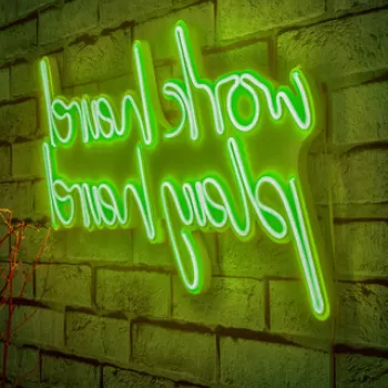 Decoratiune luminoasa LED, Work Hard Play Hard, Benzi flexibile de neon, DC 12 V, Verde imagine