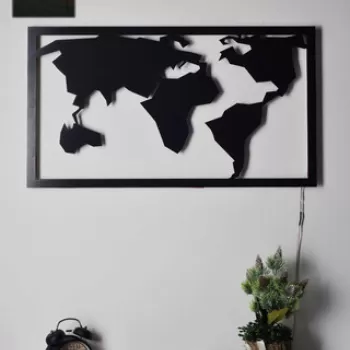 Decoratiune luminoasa LED, World Map 2, MDF, 60 LED-uri, Rosu imagine
