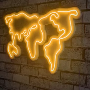 Decoratiune luminoasa LED, World Map, Benzi flexibile de neon, DC 12 V, Galben imagine