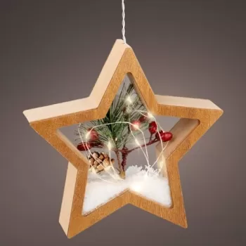 Decoratiune luminoasa suspendabila Star, Lumineo, 15 LED-uri, cu baterii, 18x4.5x17 cm, MDF imagine