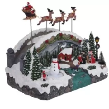 Decoratiune luminoasa Village with Snowman, 33.5x22.5x27.5 cm, poliston, multicolor imagine