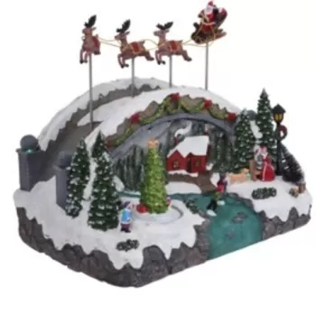 Decoratiune luminoasa Village with Tree, 33.5x22.5x27.5 cm, poliston, multicolor imagine