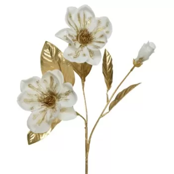 Decoratiune Magnolia, Decoris, 20x10x70 cm, poliester, alb/auriu imagine