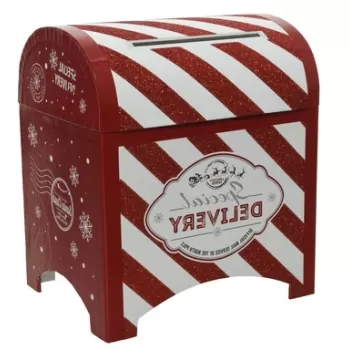 Decoratiune Mailbox white stripes, Decoris, 16x20x23.5 cm, hartie, rosu/alb imagine