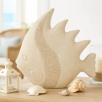 Decoratiune, Mauro Ferretti, Fish, 25.3x8.6x24.5 cm, polirasina, bej imagine