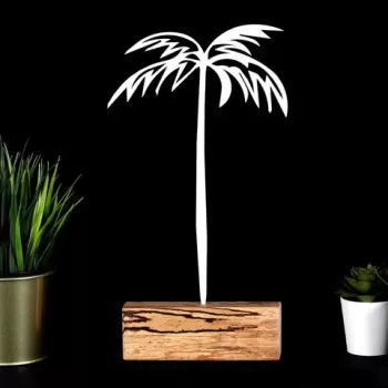 Decoratiune, Palm, 17x35x3.5 cm, Metal, Alb imagine
