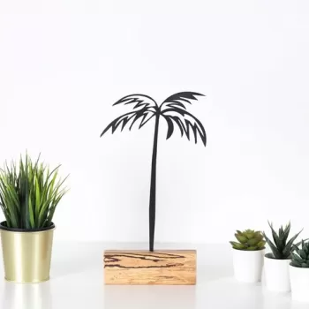 Decoratiune, Palm, 17x35x3.5 cm, Metal, Negru imagine