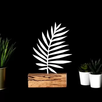 Decoratiune, Palm Leaf, 17x27x3.5 cm, Metal, Alb imagine