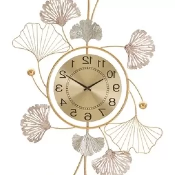 Decoratiune pentru perete cu ceas, Mauro Ferretti, Leavy, 52.5 x 3.5 x 102 cm, fier, multicolor imagine