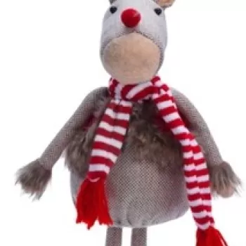 Decoratiune Reindeer in red coat, 19x14x48 cm, poliester, multicolor imagine