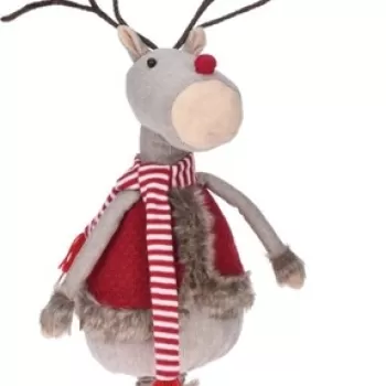 Decoratiune Reindeer in red coat, 28x22x81 cm, poliester, multicolor imagine
