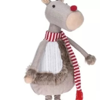 Decoratiune Reindeer in white coat, 28x22x81 cm, poliester, multicolor imagine
