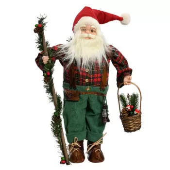 Decoratiune Santa w green branch w berry, Decoris, 16x21x45 cm, poliester, multicolor imagine