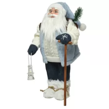 Decoratiune Santa w stick &lantern, Decoris, 16x21x45 cm, poliester, albastru imagine