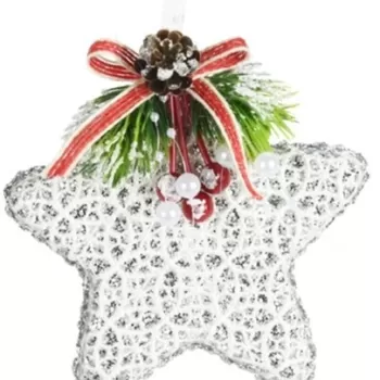 Decoratiune Star w canvas pattern, 11x4.5x11 cm, poliester, alb/argintiu imagine