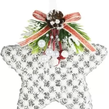 Decoratiune Star w snowflake, 11x4.5x11 cm, poliester, alb/argintiu imagine