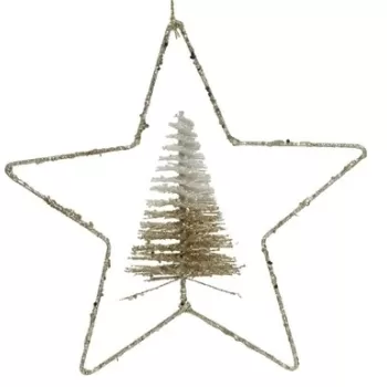 Decoratiune Star w tree, Decoris, 30x6 cm, metal, sampanie/auriu imagine