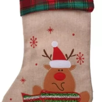 Decoratiune Stocking Raindeer, 26x43 cm, iuta, multicolor imagine