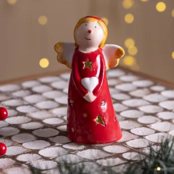 Decoratiune, SUS0163, 7x5x10 cm, Ceramica, Rosu/Alb imagine