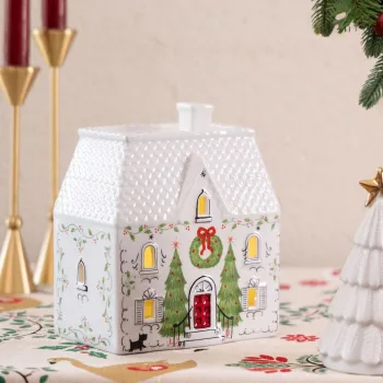 Decoratiune, SUS0225, 14x9x17 cm, Ceramica, Rosu/Alb imagine