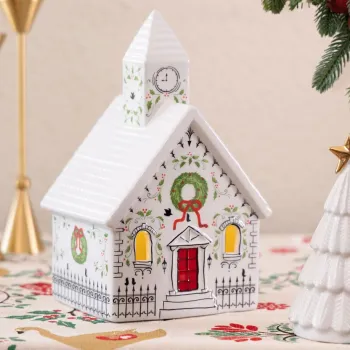 Decoratiune, SUS0226, 13x11x22 cm, Ceramica, Rosu/Alb imagine