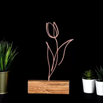 Decoratiune, Tulip, 17x30x3.5 cm, Metal, Bronz imagine