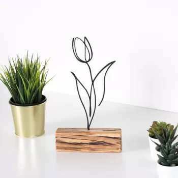 Decoratiune, Tulip, 17x30x3.5 cm, Metal, Negru imagine