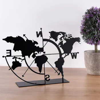 Decoratiune, Worl Map, 18x26 cm, Metal, Negru imagine