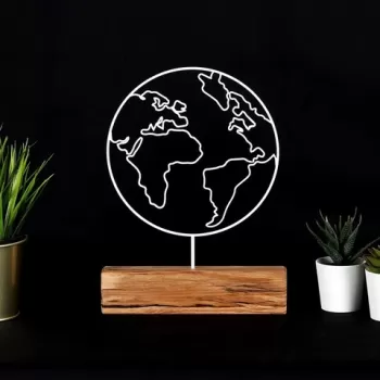 Decoratiune, World, 22x30x3.5 cm, Metal, Alb imagine