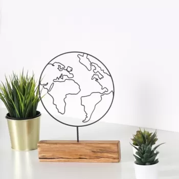 Decoratiune, World, 22x30x3.5 cm, Metal, Negru imagine