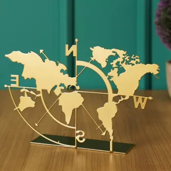 Decoratiune, World Map, 18x26 cm, Metal, Auriu imagine