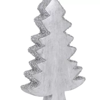 Decoratiune Xmas Tree, 15x3x22 cm, lemn de mango, margele argintii imagine