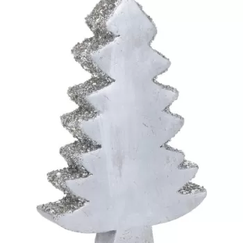 Decoratiune Xmas Tree, 15x3x22 cm, lemn de mango, paiete argintii imagine