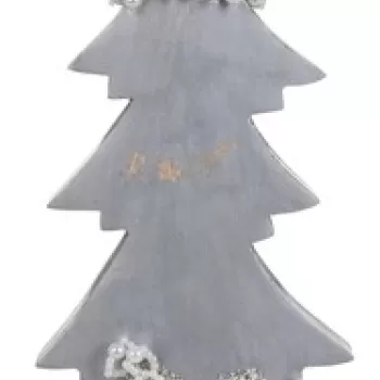 Decoratiune Xmas Tree w pearls , 17x5.8x43 cm, lemn de mango, alb/argintiu imagine
