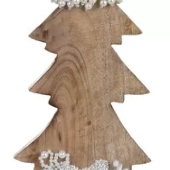 Decoratiune Xmas Tree w pearls , 17x5.8x43 cm, lemn de mango, alb/bej imagine
