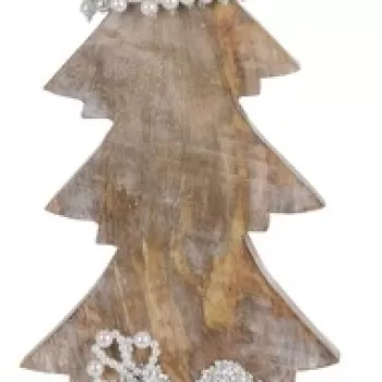 Decoratiune Xmas Tree w pearls , 17x5.8x43 cm, lemn de mango, alb/crem imagine