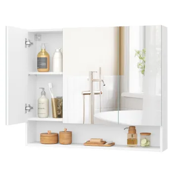 Dulap baie cu oglinda, Vasagle Kailyn, montare pe perete, 90x16.5x75 cm, PAL/sticla, alb imagine