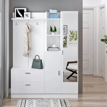 Dulap cu pantofar, cuier si oglinda DD5-W, Locelso, 140x36.8x181.8 cm, PAL, alb imagine