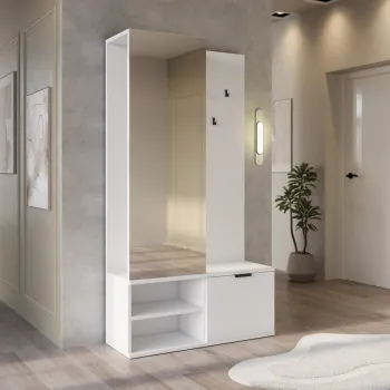 Dulap cu pantofar, cuier si oglinda ELTAP, Oturra, 100x35x189 cm, PAL, alb imagine