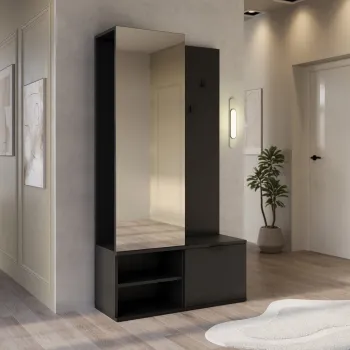 Dulap cu pantofar, cuier si oglinda ELTAP, Oturra, 100x35x189 cm, PAL, negru imagine