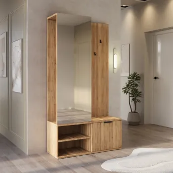 Dulap cu pantofar, cuier si oglinda ELTAP, Oturra, 100x35x189 cm, PAL, stejar imagine