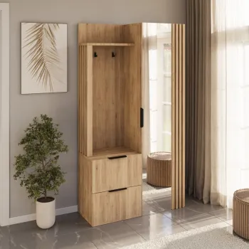 Dulap cu pantofar, cuier si oglinda ELTAP, Riganni, 100x35x180 cm, PAL, stejar imagine