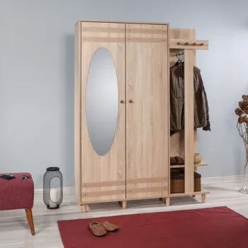 Dulap cu pantofar, cuier si oglinda Garmanto 135-200, Vella, 135x36x194 cm, multicolor imagine