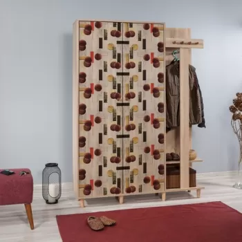 Dulap cu pantofar si cuier Garmanto 135-521, Vella, 135x36x194 cm, multicolor imagine