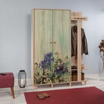 Dulap cu pantofar si cuier Garmanto 135-727, Vella, 135x36x194 cm, multicolor imagine