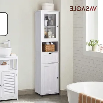 Dulap de baie cu usa din sticla, Vasagle, 40x30x165 cm, PAL, gri imagine