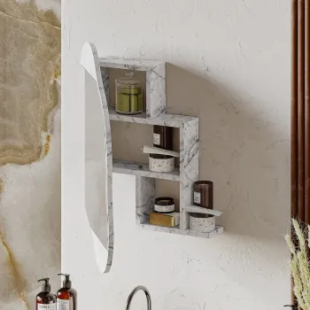 Dulap de baie, Decortie, Cloud Storage Bathroom Wall Mirror, 60x75x13 cm, PAL, Carrara imagine