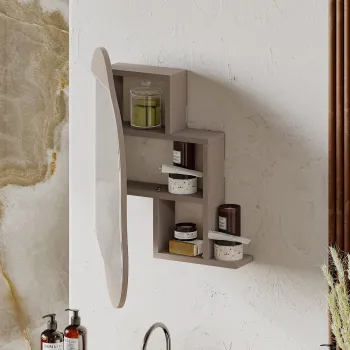 Dulap de baie, Decortie, Cloud Storage Bathroom Wall Mirror, 60x75x13 cm, PAL, Mocha imagine