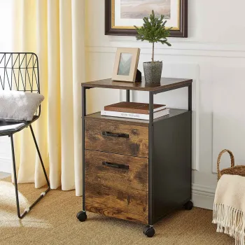 Dulap de birou pentru dosare, Vasagle, cu compartiment A4 si letter, 41x45x66 cm, MDF/PAL/otel, maro rustic imagine