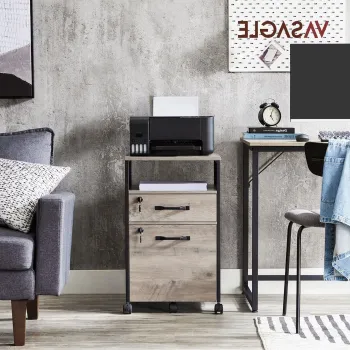 Dulap de birou pentru dosare, Vasagle, cu compartiment A4 si letter, 42x44x69 cm, MDF/PAL/otel, grej imagine